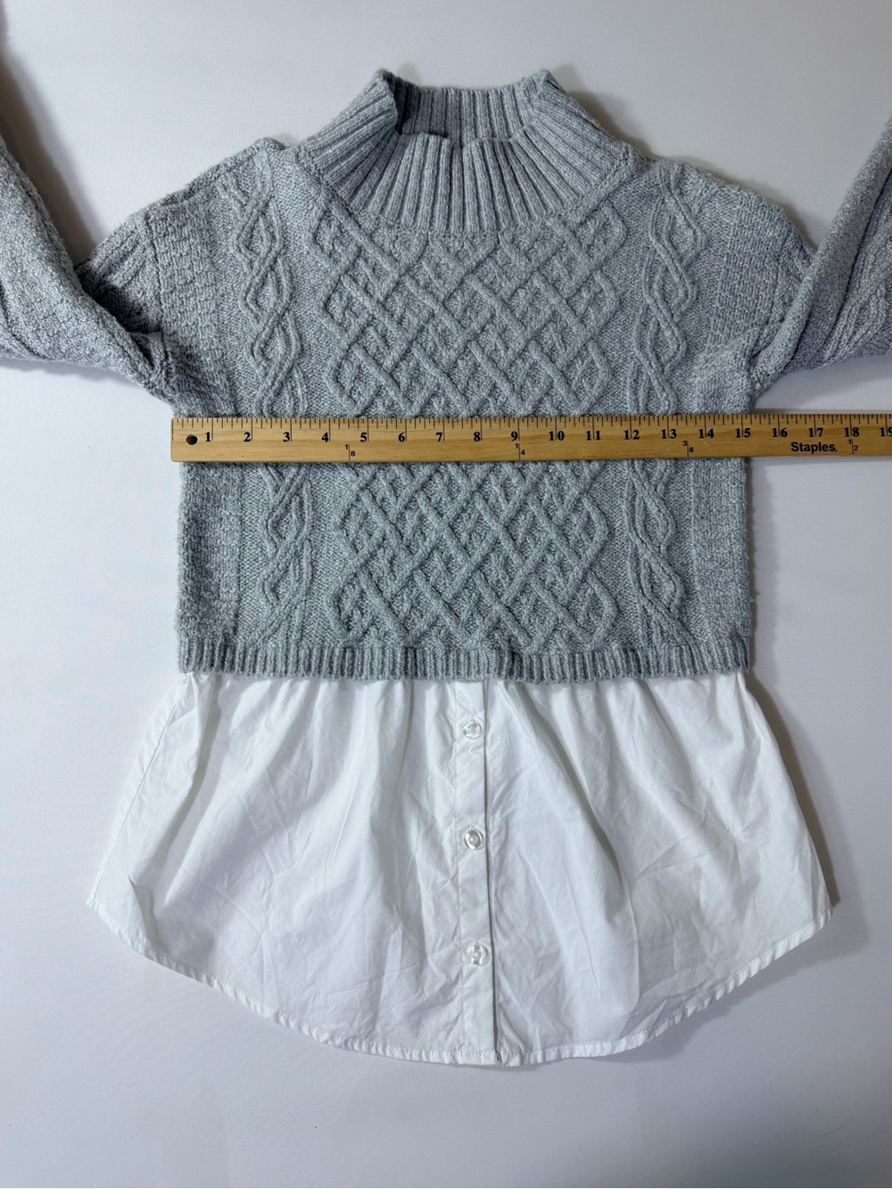 Anthropologie Maeve Cable Knit Layer Sweater Women XS Gray White Boho Mock Neck - Picture 4 of 9